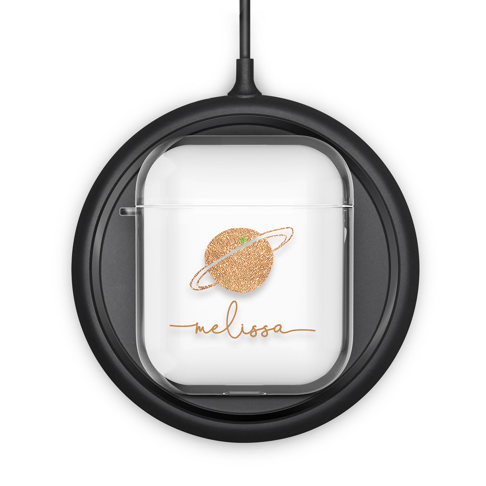 Personalised AirPods Case Clear Cover Custom Name Rose Gold Planet