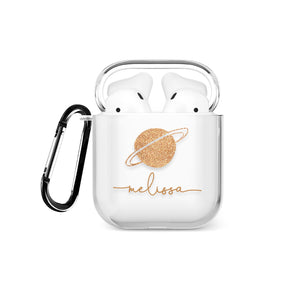 Personalised AirPods Case Clear Cover Custom Name Rose Gold Planet