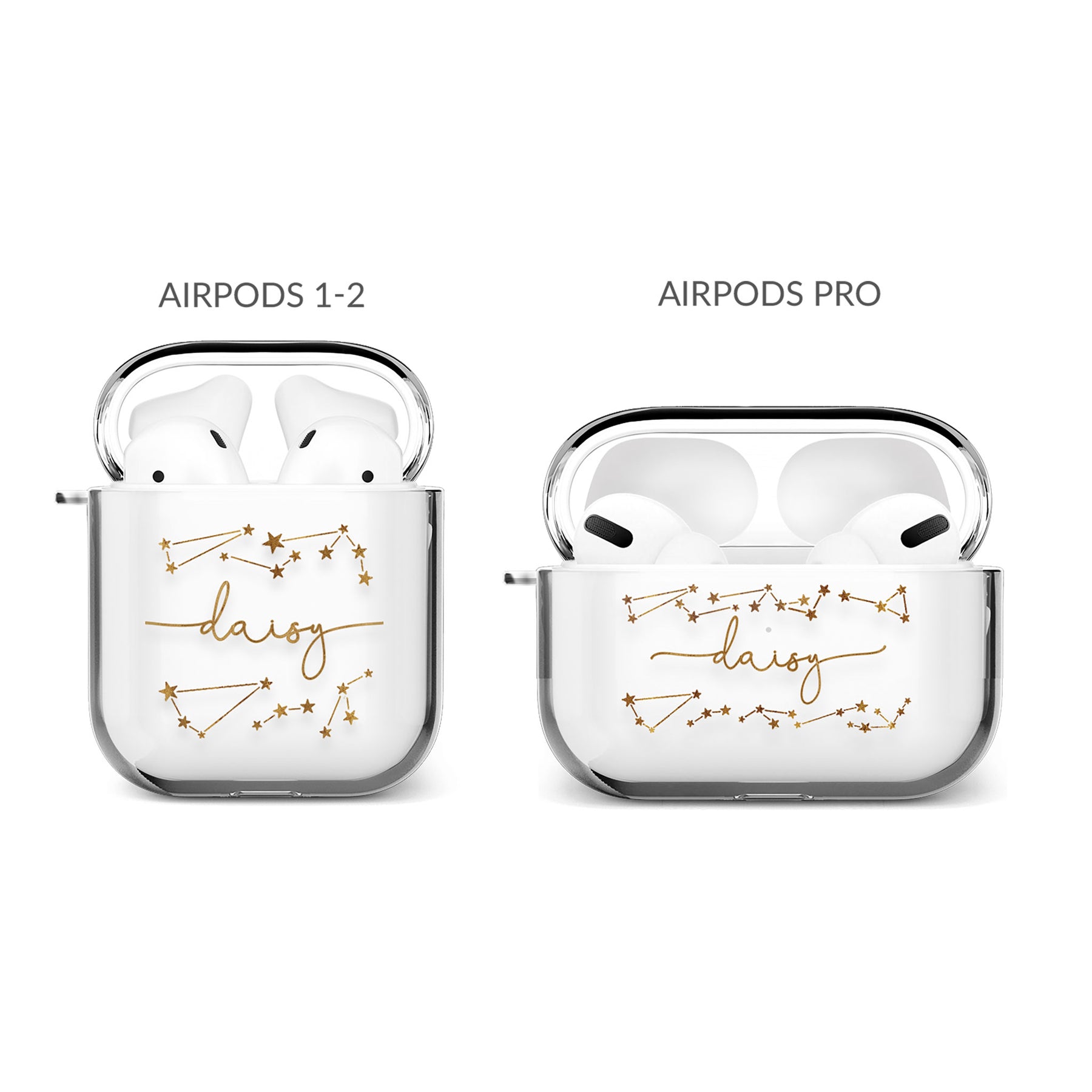 Personalised AirPods Case Clear Cover Custom Name Golden Constellations Space