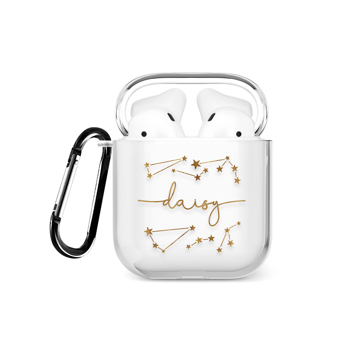 Personalised AirPods Case Clear Cover Custom Name Golden Constellations Space