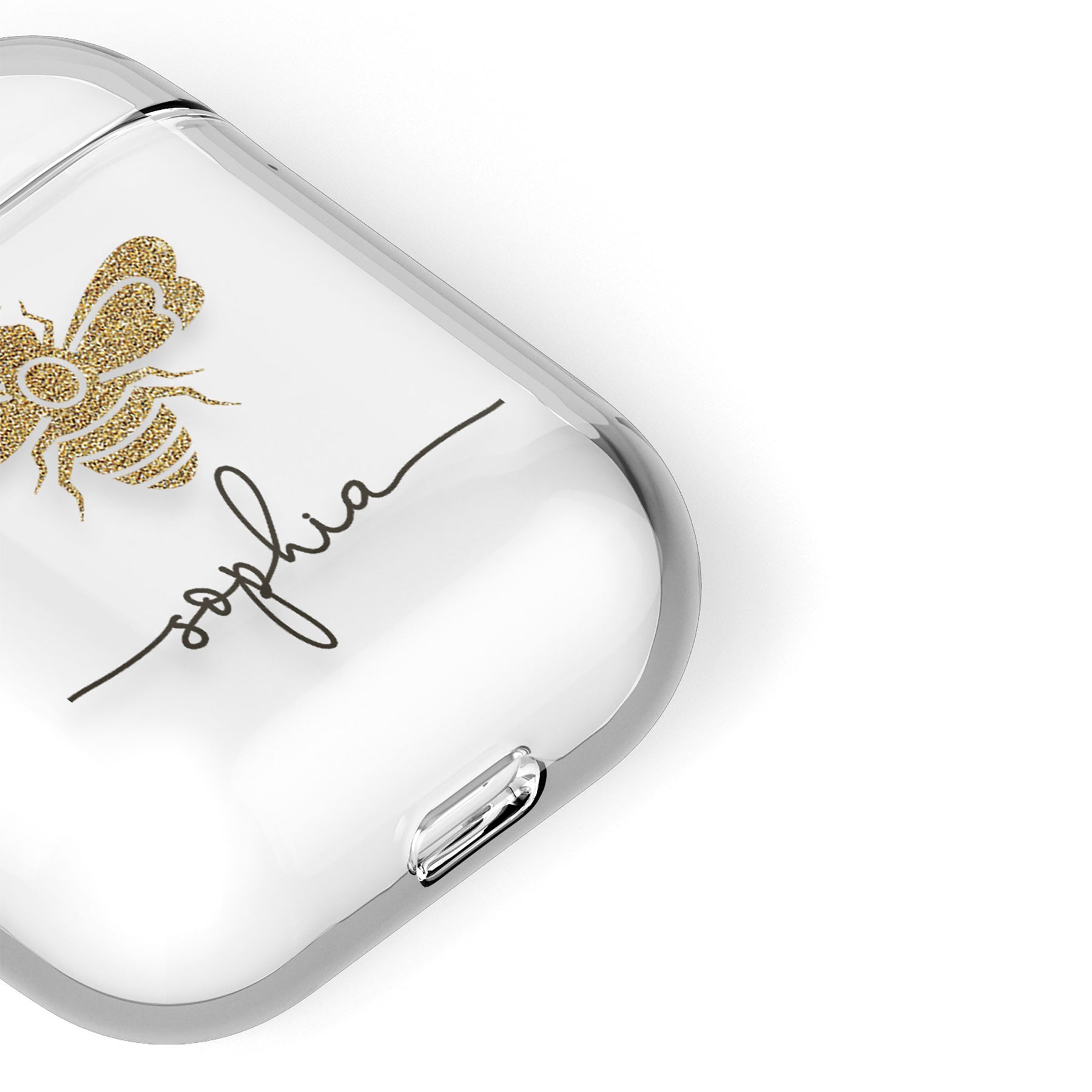 Personalised AirPods Case Clear Cover Custom Name Golden Bee Honeybee Bumblebee