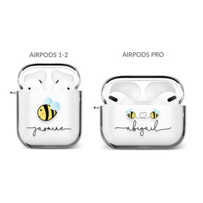 Personalised AirPods Case Clear Cover Custom Name Flying Bee Bumblebee
