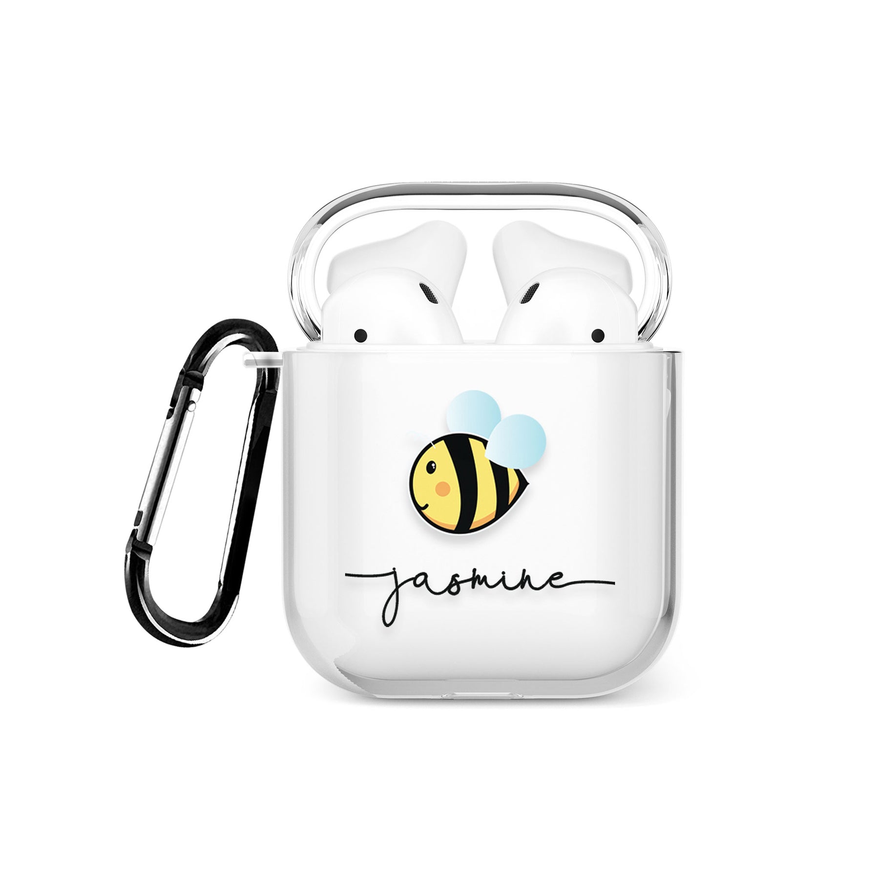 Personalised AirPods Case Clear Cover Custom Name Flying Bee Bumblebee