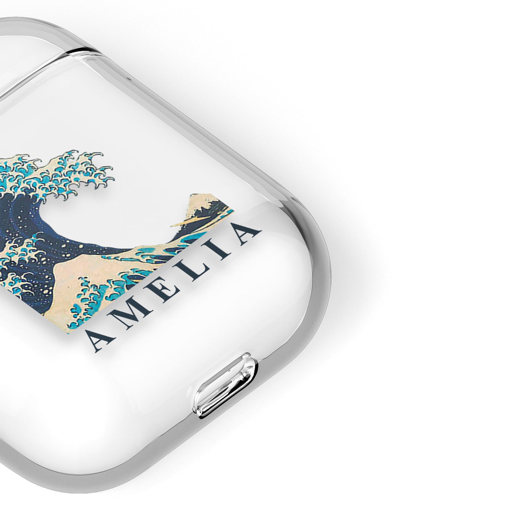 Personalised AirPods Case Clear Cover Custom Name The Great Wave off Kanagawa by Hokusai
