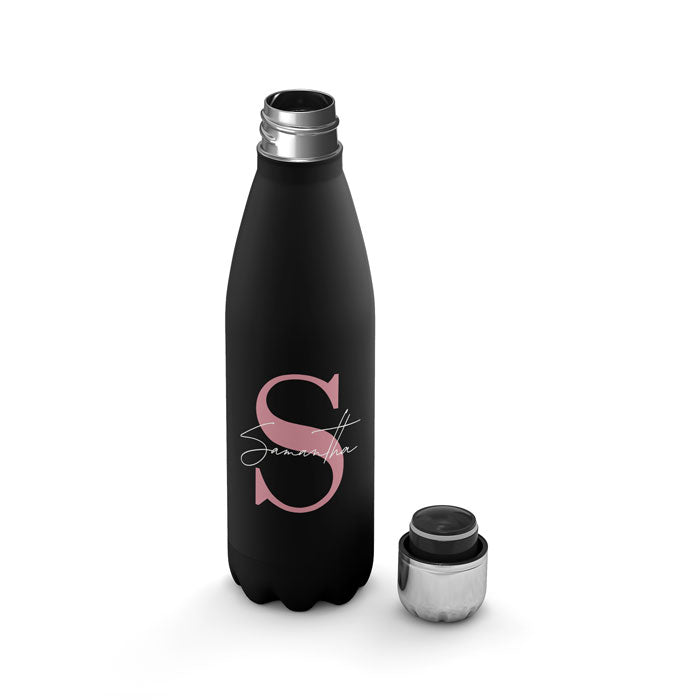 Personalised Water Bottle - Monogram Pink on Black