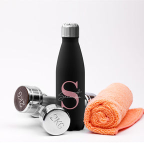 Personalised Water Bottle - Monogram Pink on Black