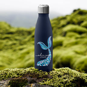 Personalised Water Bottle - Mermaid Tail Fish Scales Purple Blue