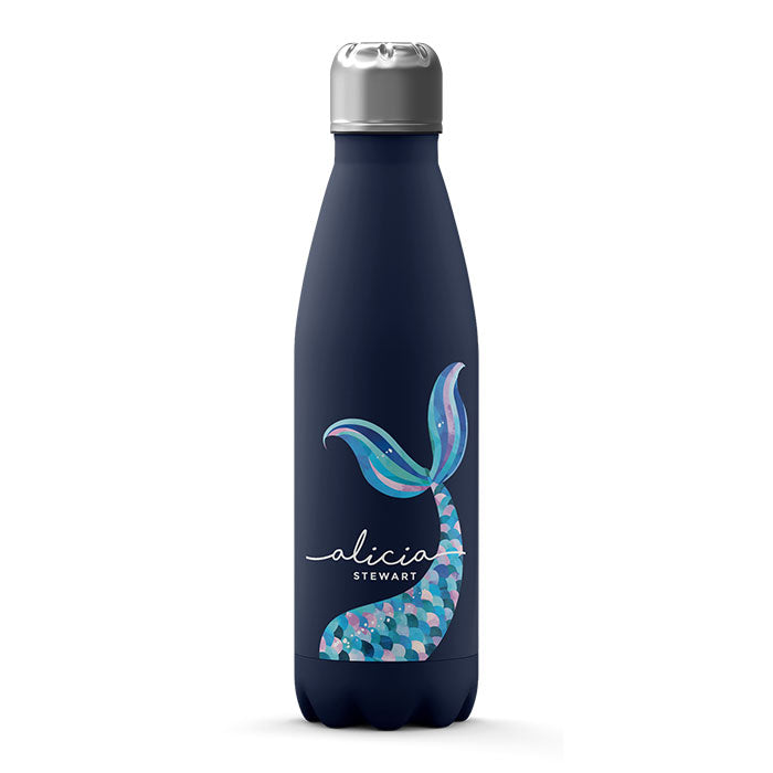 Personalised Water Bottle - Mermaid Tail Fish Scales Purple Blue