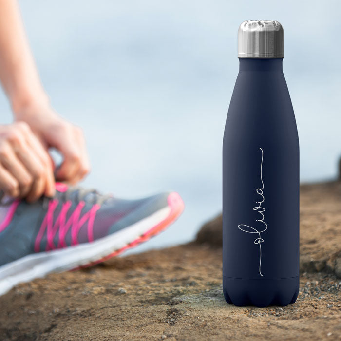 Personalised Water Bottle - Name Handwritten on Blue