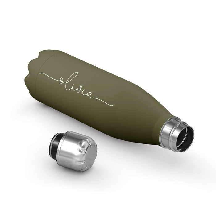 Personalised Water Bottle - Name Handwritten on Army Green