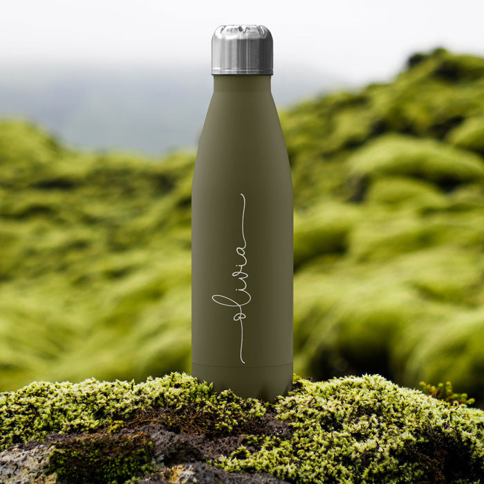 Personalised Water Bottle - Name Handwritten on Army Green