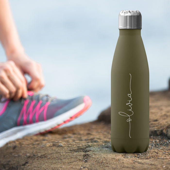 Personalised Water Bottle - Name Handwritten on Army Green