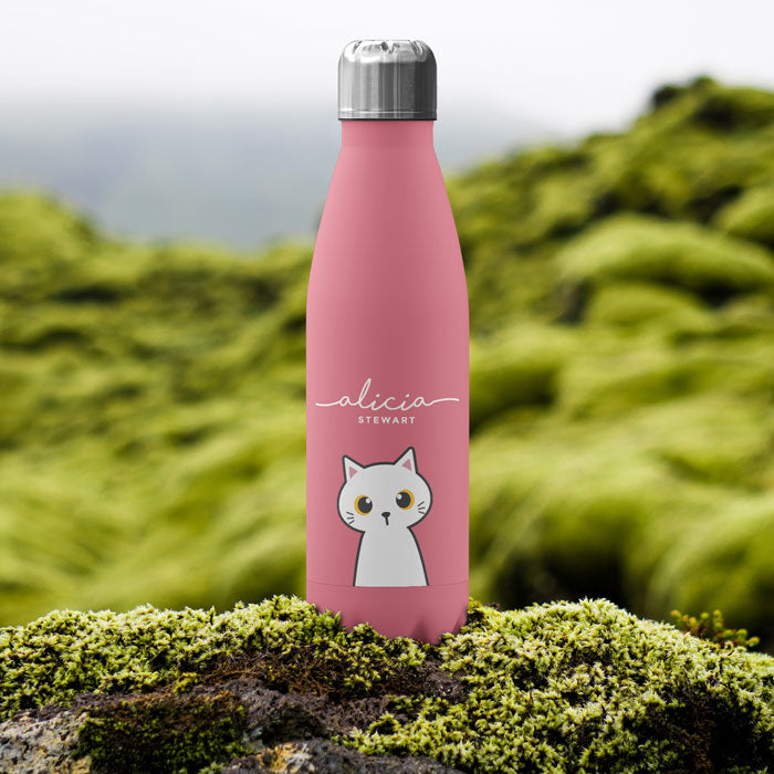 Personalised Water Bottle - Cat Kitten White