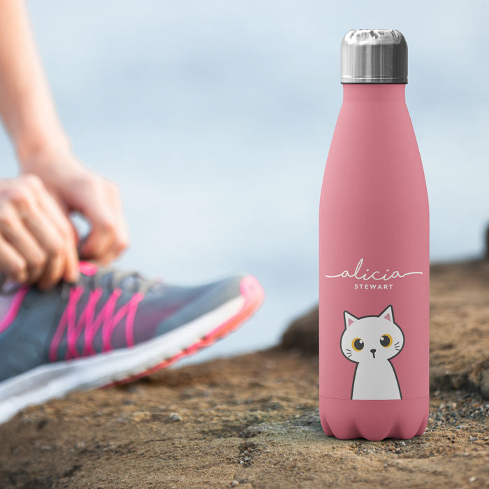 Personalised Water Bottle - Cat Kitten White