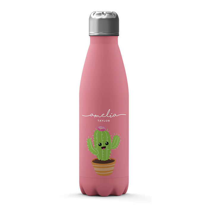 Personalised Water Bottle - Cactus Cacto Potted Kawaii