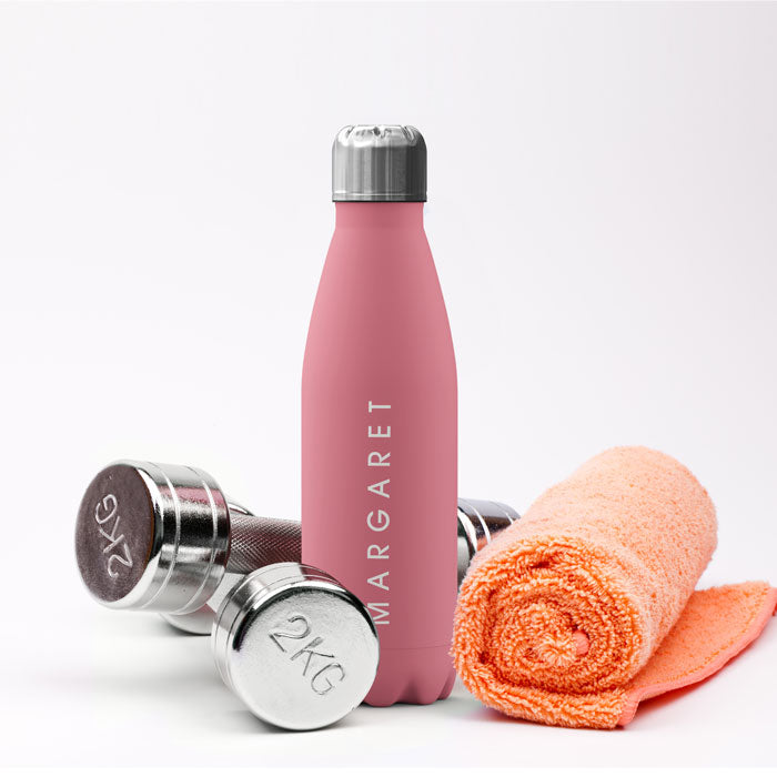 Personalised Water Bottle - Name White on Pink