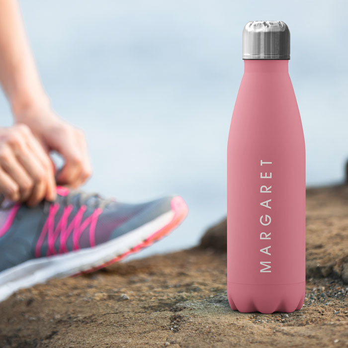 Personalised Water Bottle - Name White on Pink