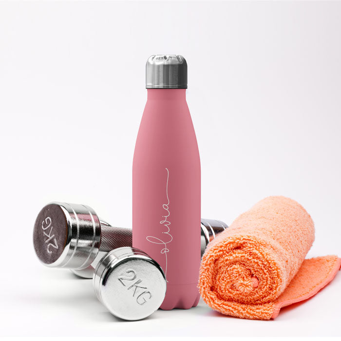 Personalised Water Bottle - Handwritten Name on Pink