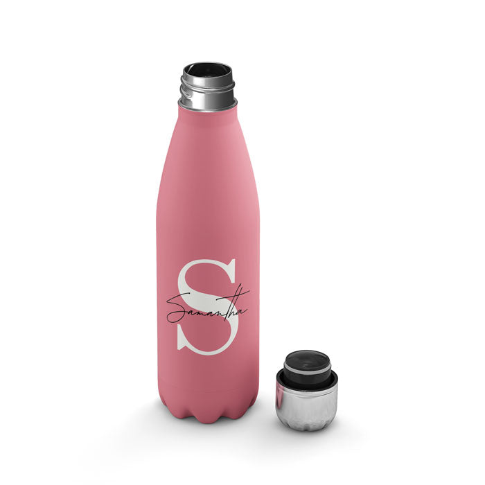 Personalised Water Bottle - White Initial on Pink