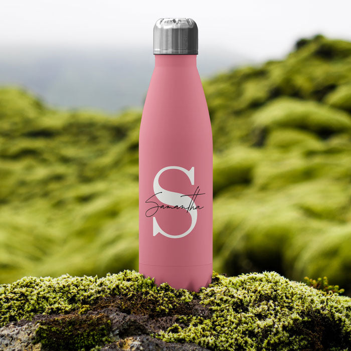 Personalised Water Bottle - White Initial on Pink