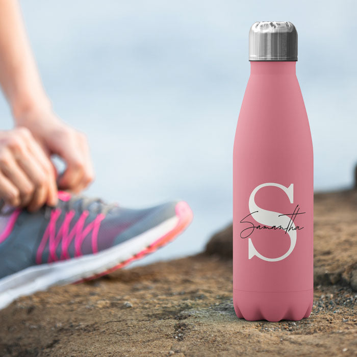 Personalised Water Bottle - White Initial on Pink