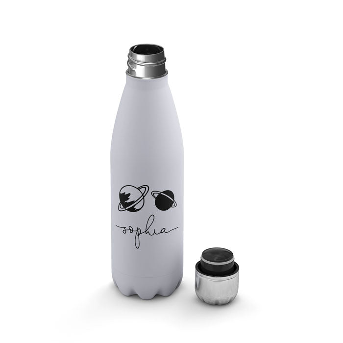 Personalised Water Bottle - Planets Space Black & White
