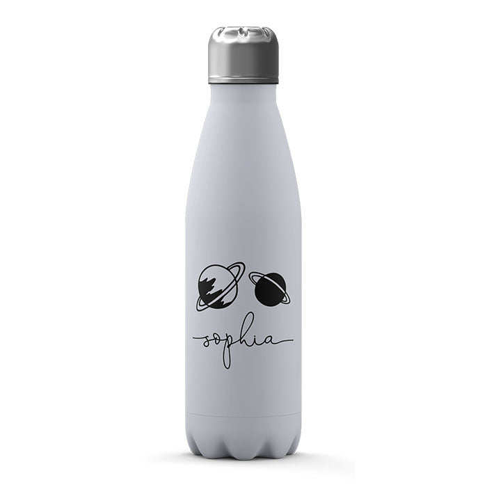 Personalised Water Bottle - Planets Space Black & White