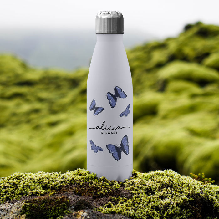 Personalised Water Bottle - Butterflies Blue