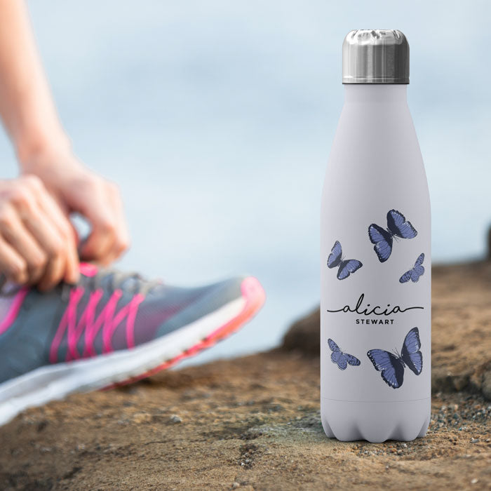 Personalised Water Bottle - Butterflies Blue