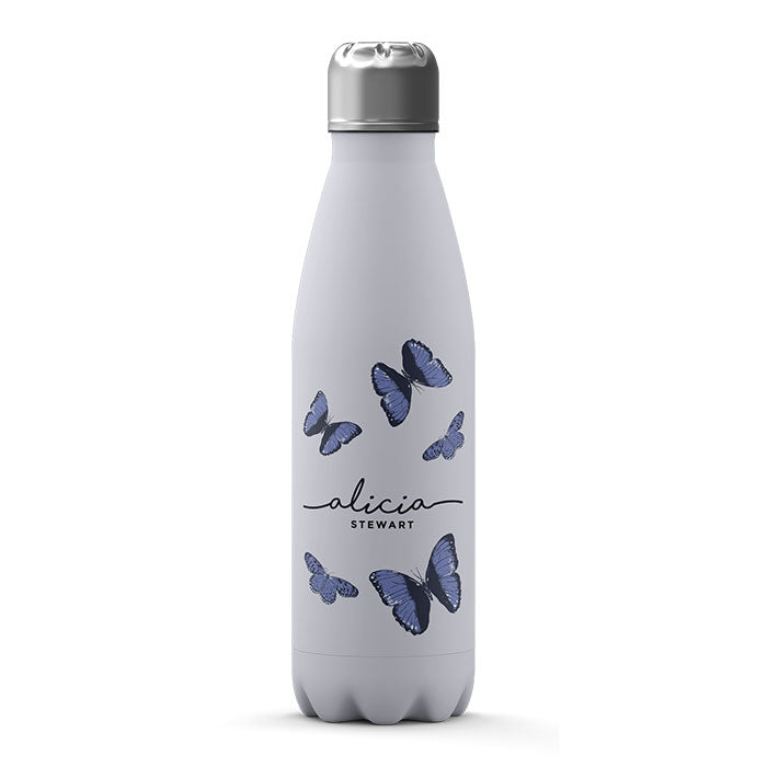 Personalised Water Bottle - Butterflies Blue