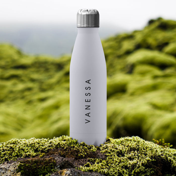 Personalised Water Bottle - Name Black on White