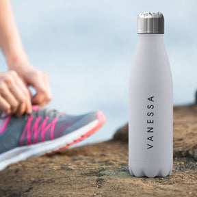 Personalised Water Bottle - Name Black on White