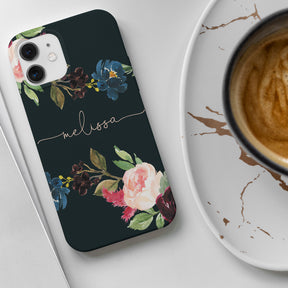 Personalised Hard Phone Case Black Floral Roses