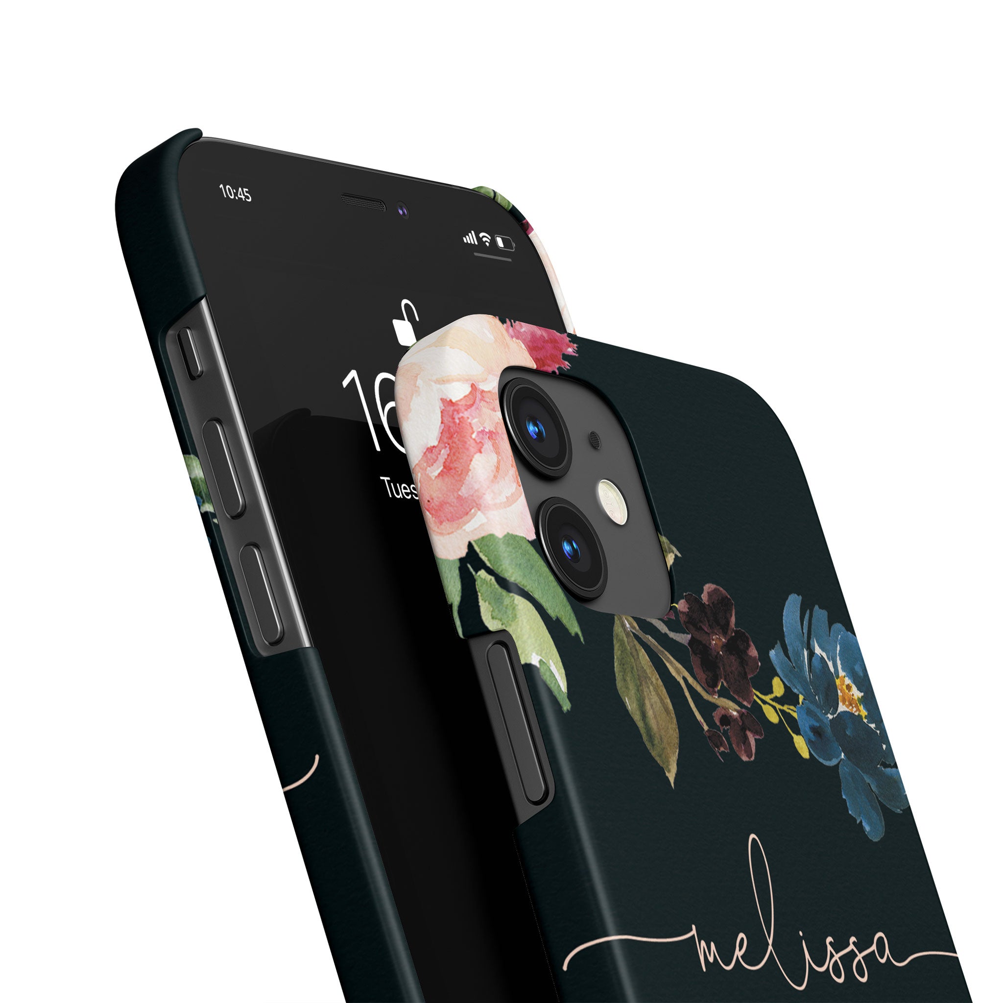 Personalised Hard Phone Case Black Floral Roses