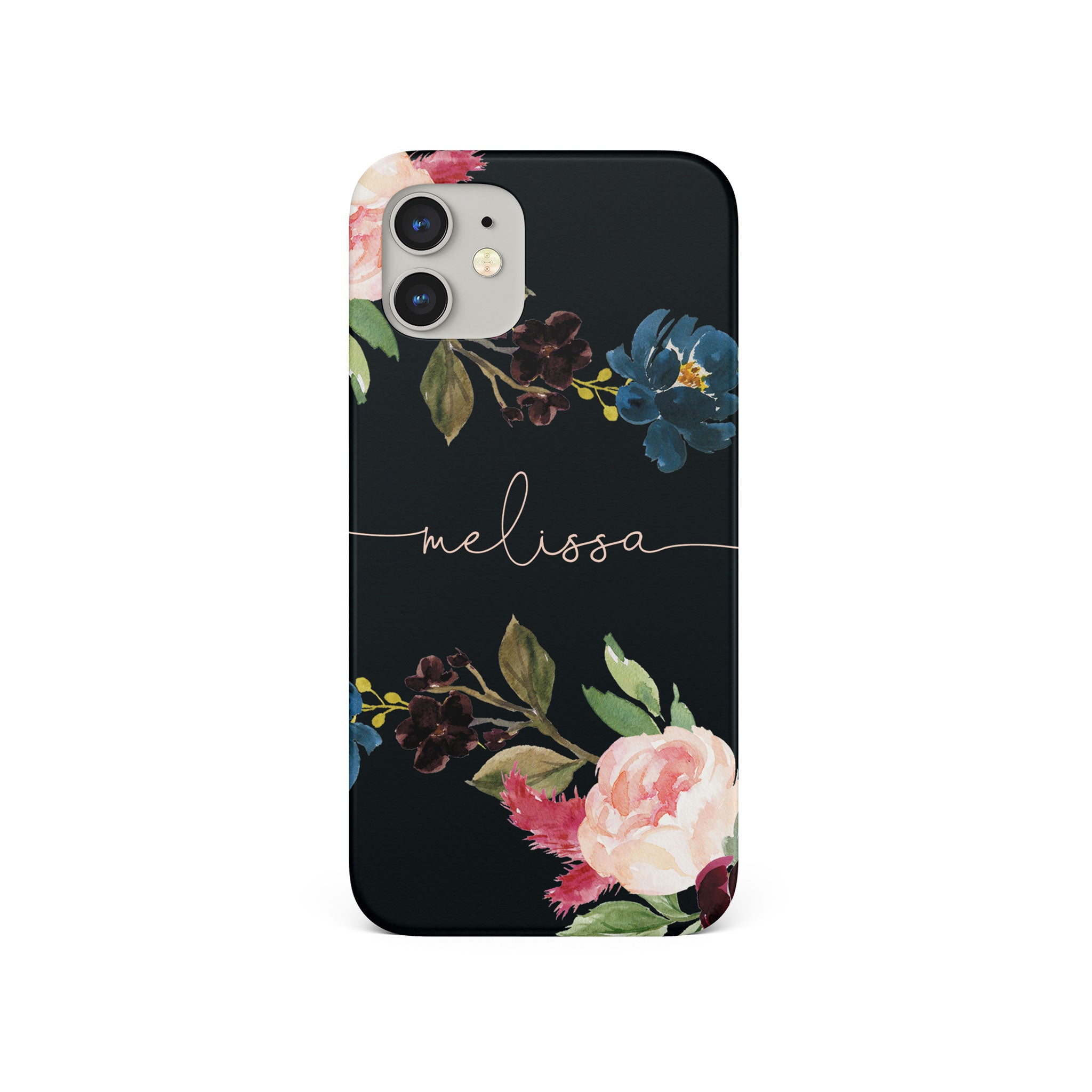 Personalised Hard Phone Case Black Floral Roses