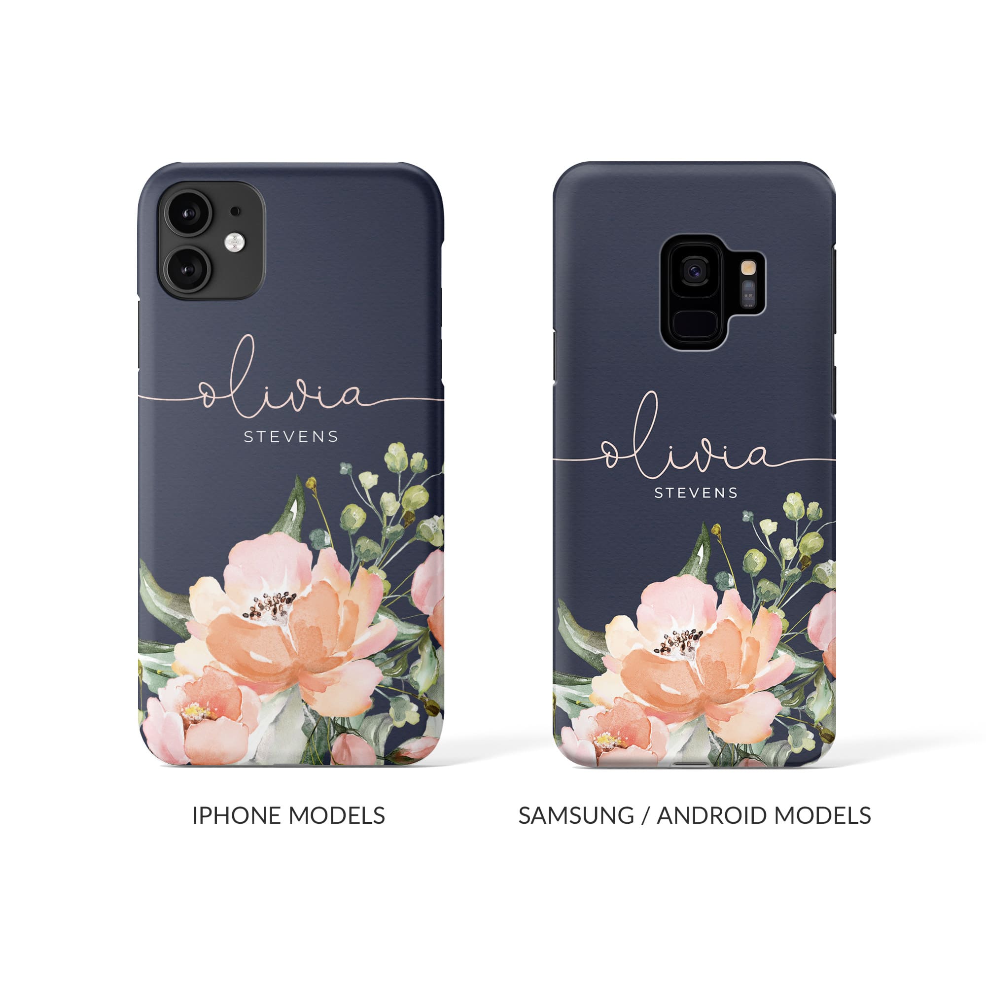 Personalised Hard Phone Case Blue Floral Rose Bloom