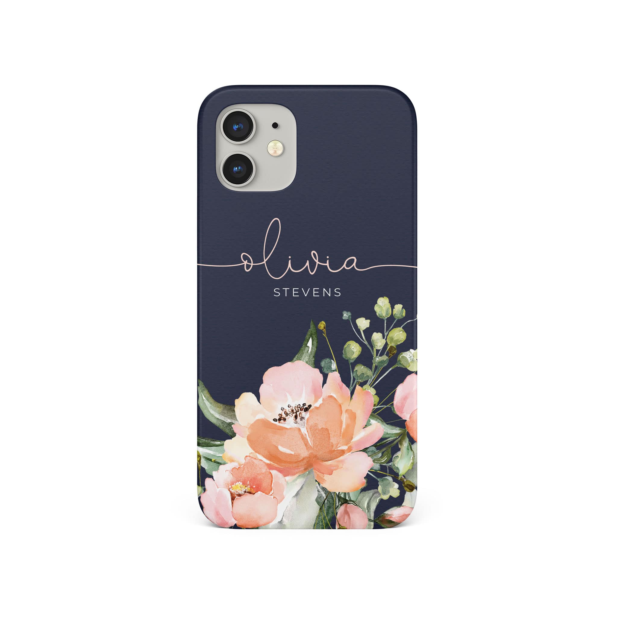 Personalised Hard Phone Case Blue Floral Rose Bloom