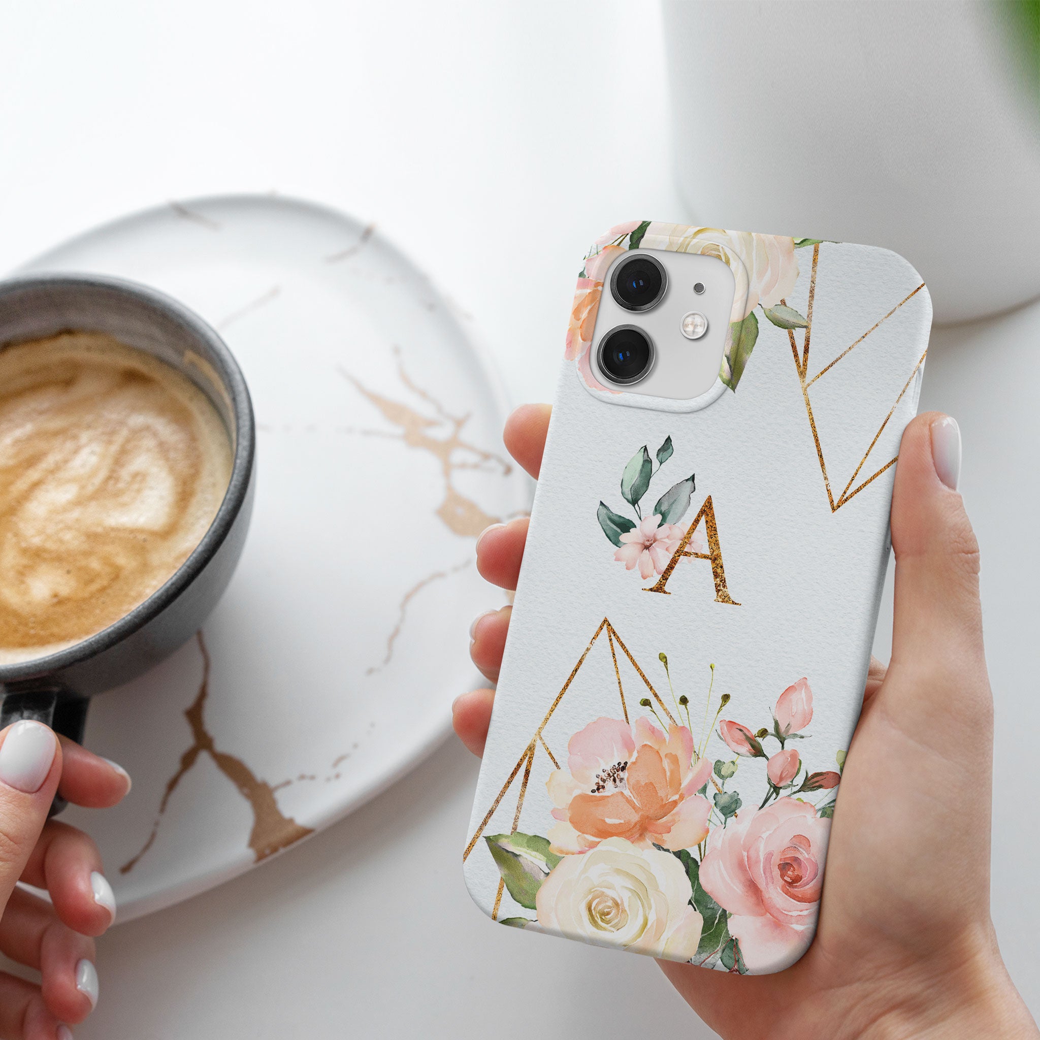 Personalised Hard Phone Case Floral Pink English Roses Bouquets