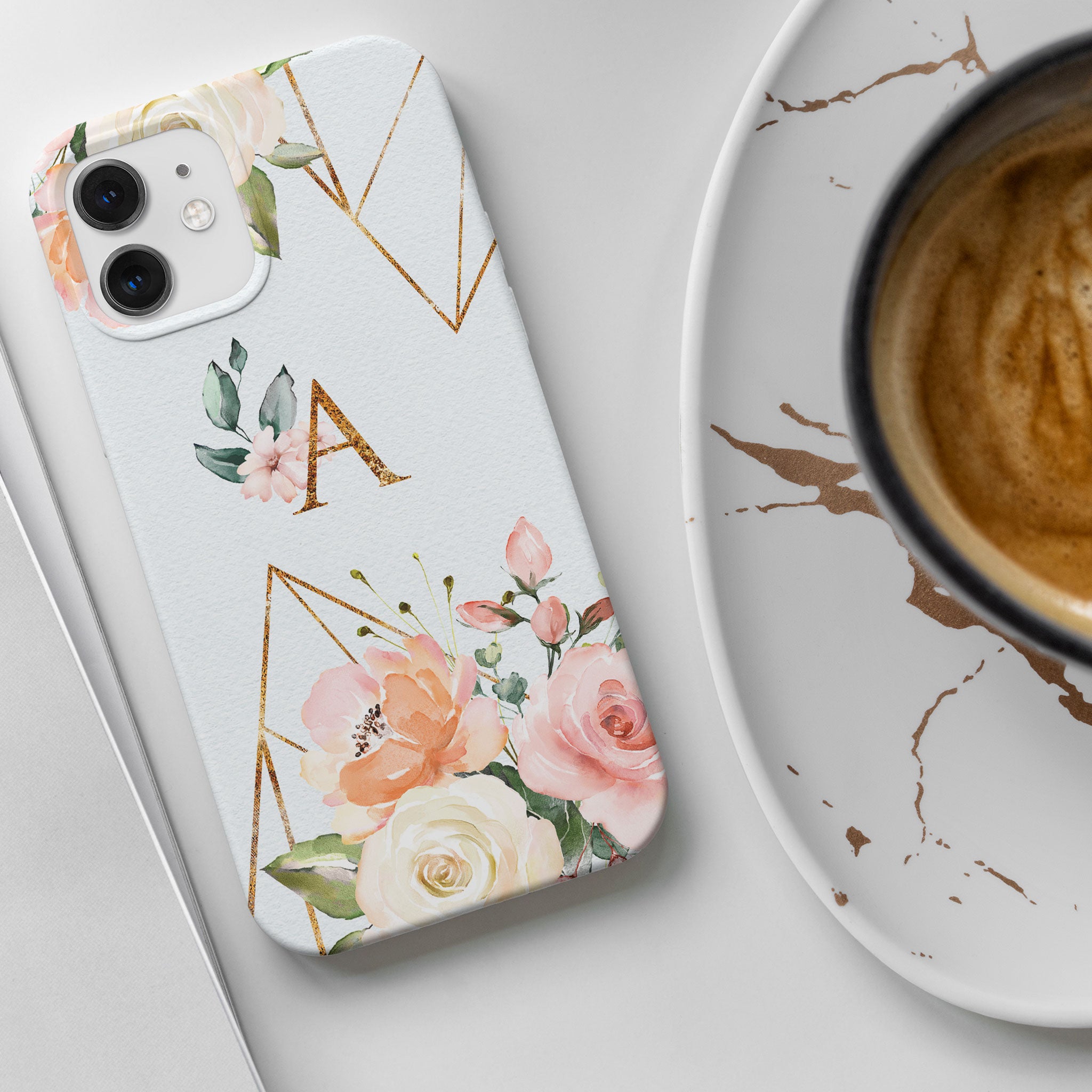 Personalised Hard Phone Case Floral Pink English Roses Bouquets