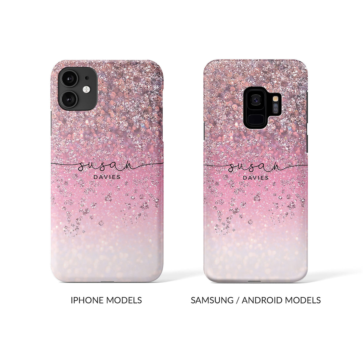 Personalised Hard Phone Case Sequins Pink Gradient Glitter