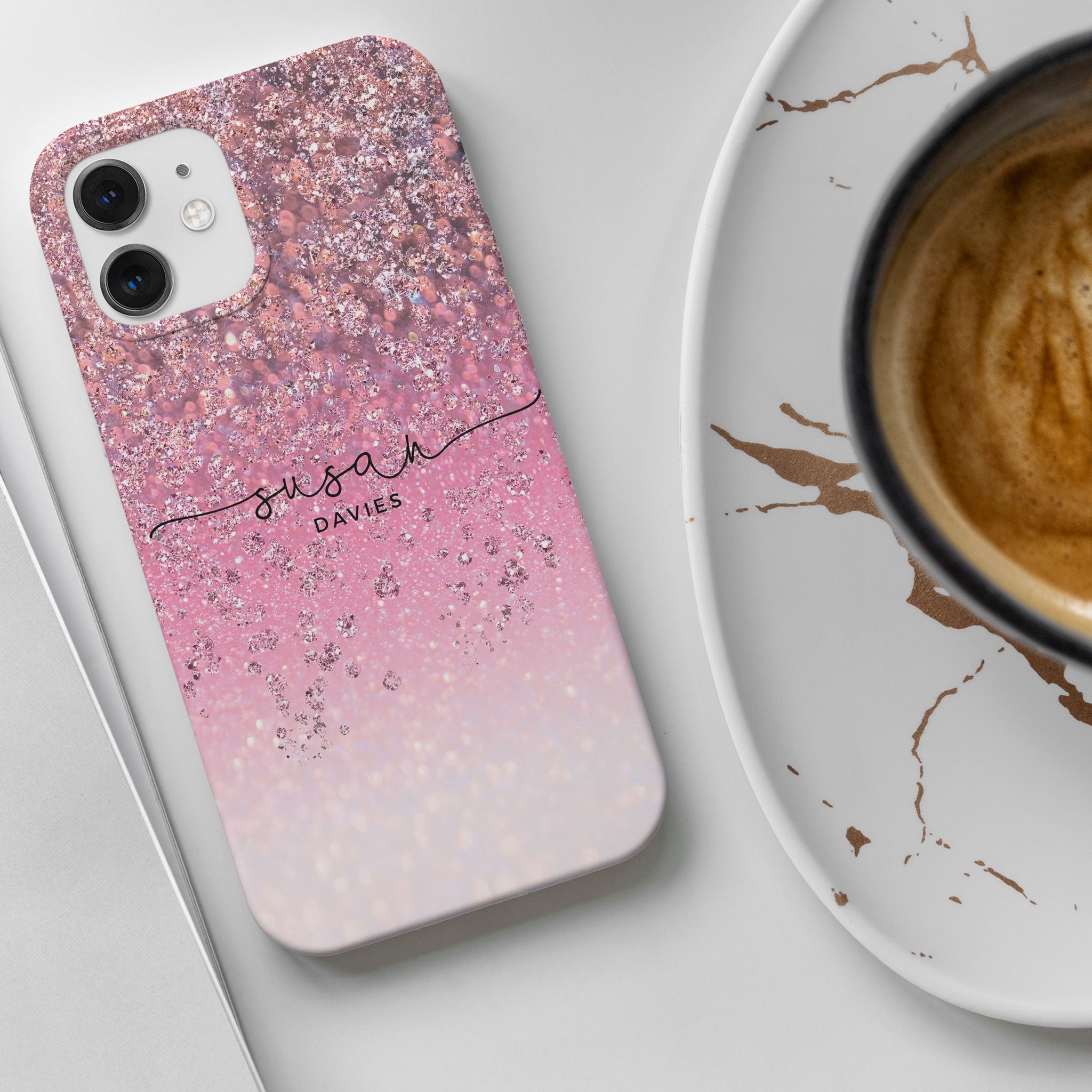 Personalised Hard Phone Case Sequins Pink Gradient Glitter