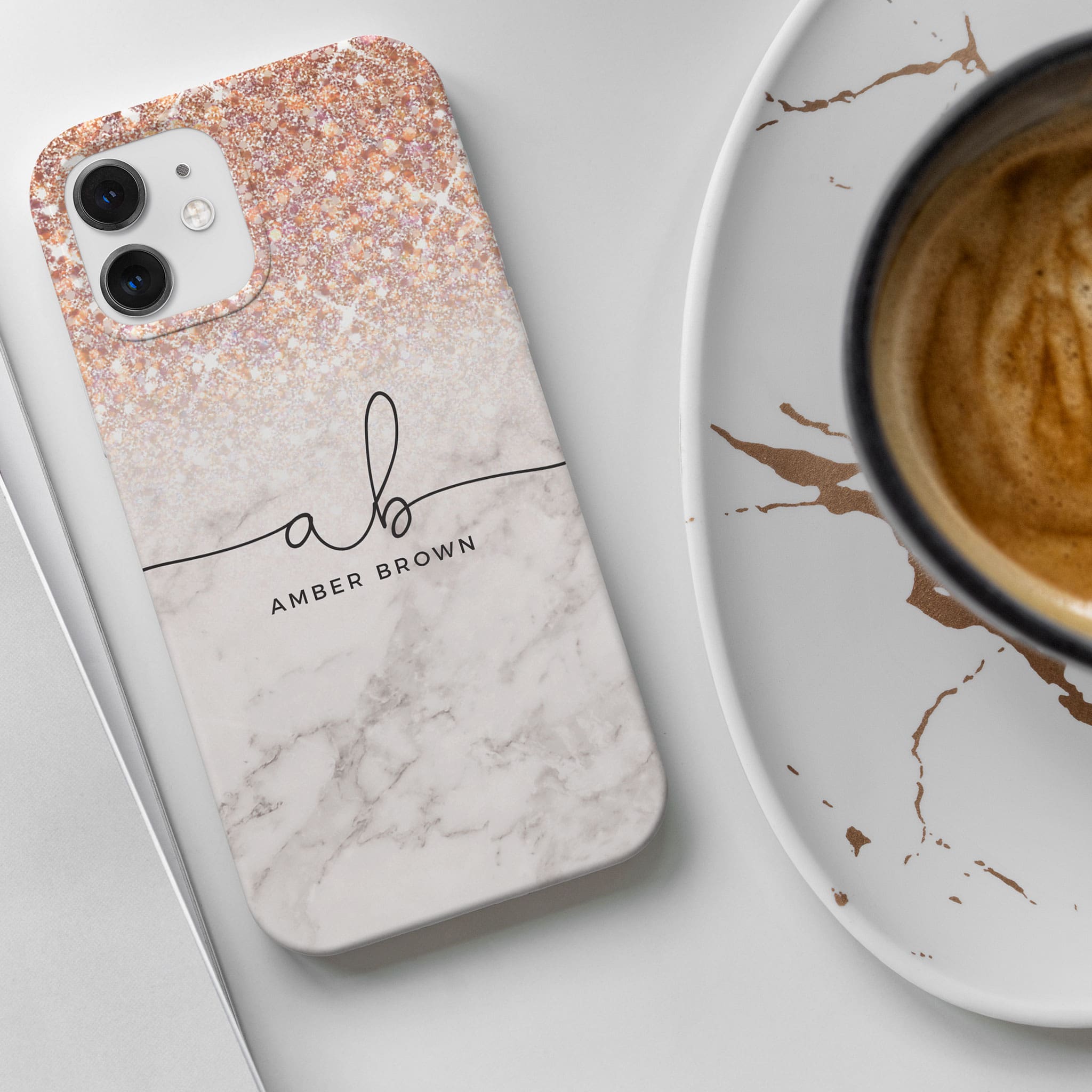 Personalised Hard Phone Case Golden Marble