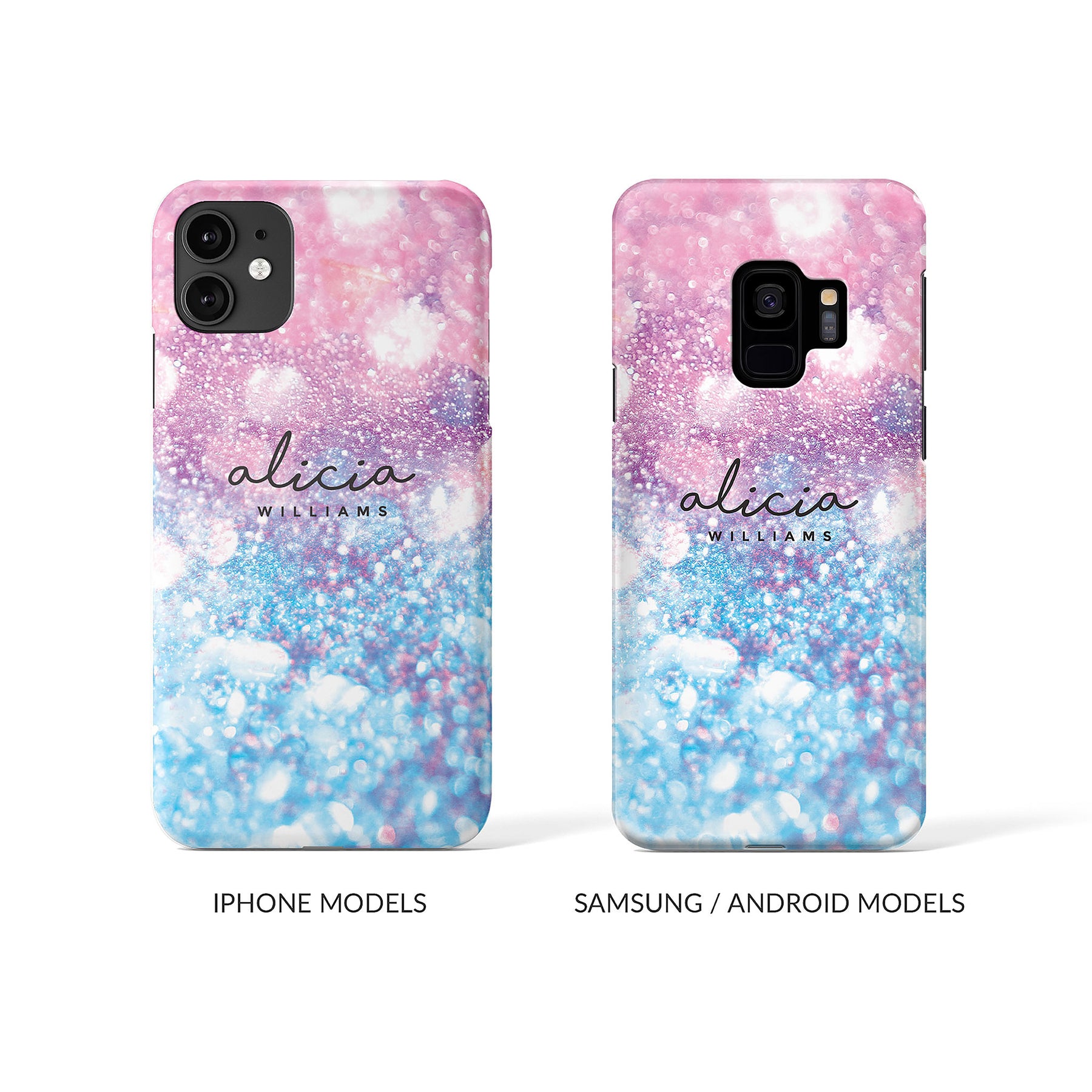 Personalised Hard Phone Case Purple Blue Gradient Glitter