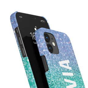 Personalised Hard Phone Case Marble Turquoise Blue Sparkle