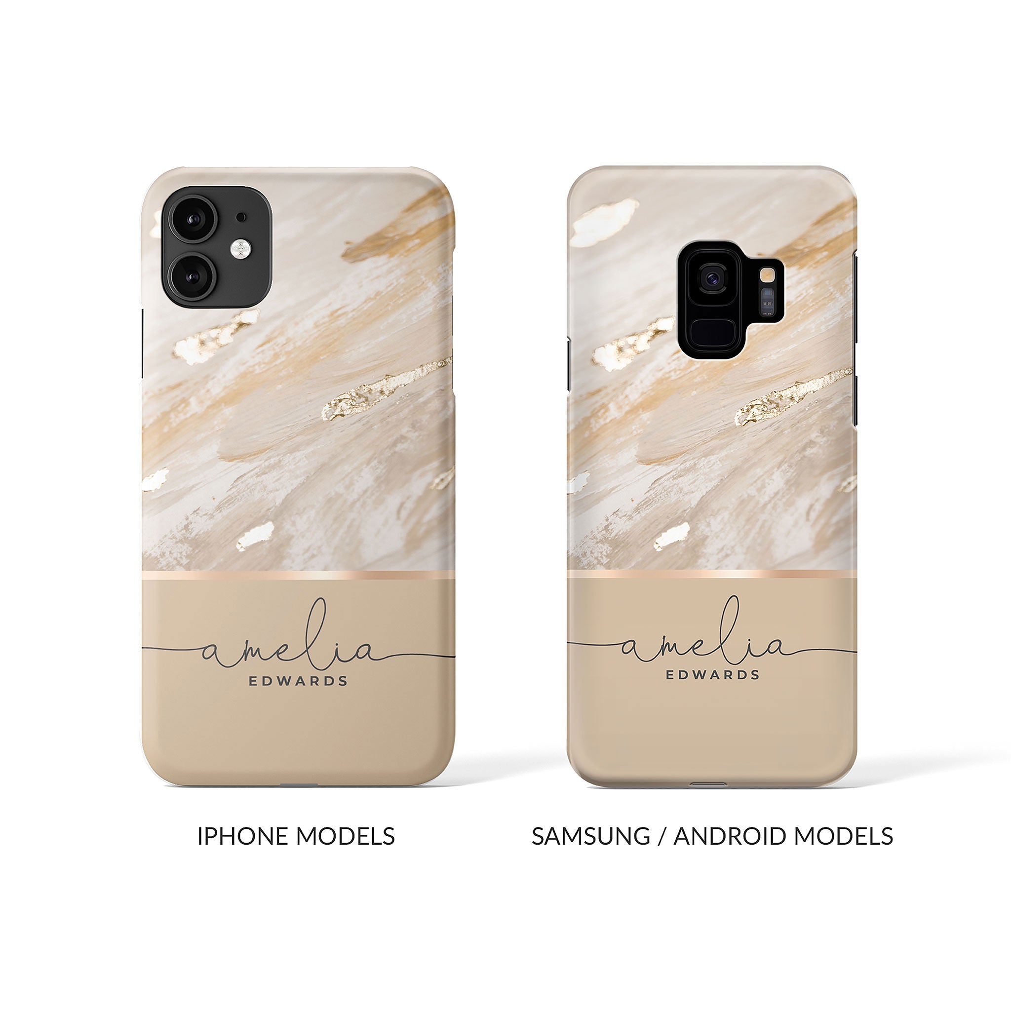Personalised Hard Phone Case Marble Gold Foil Biedge