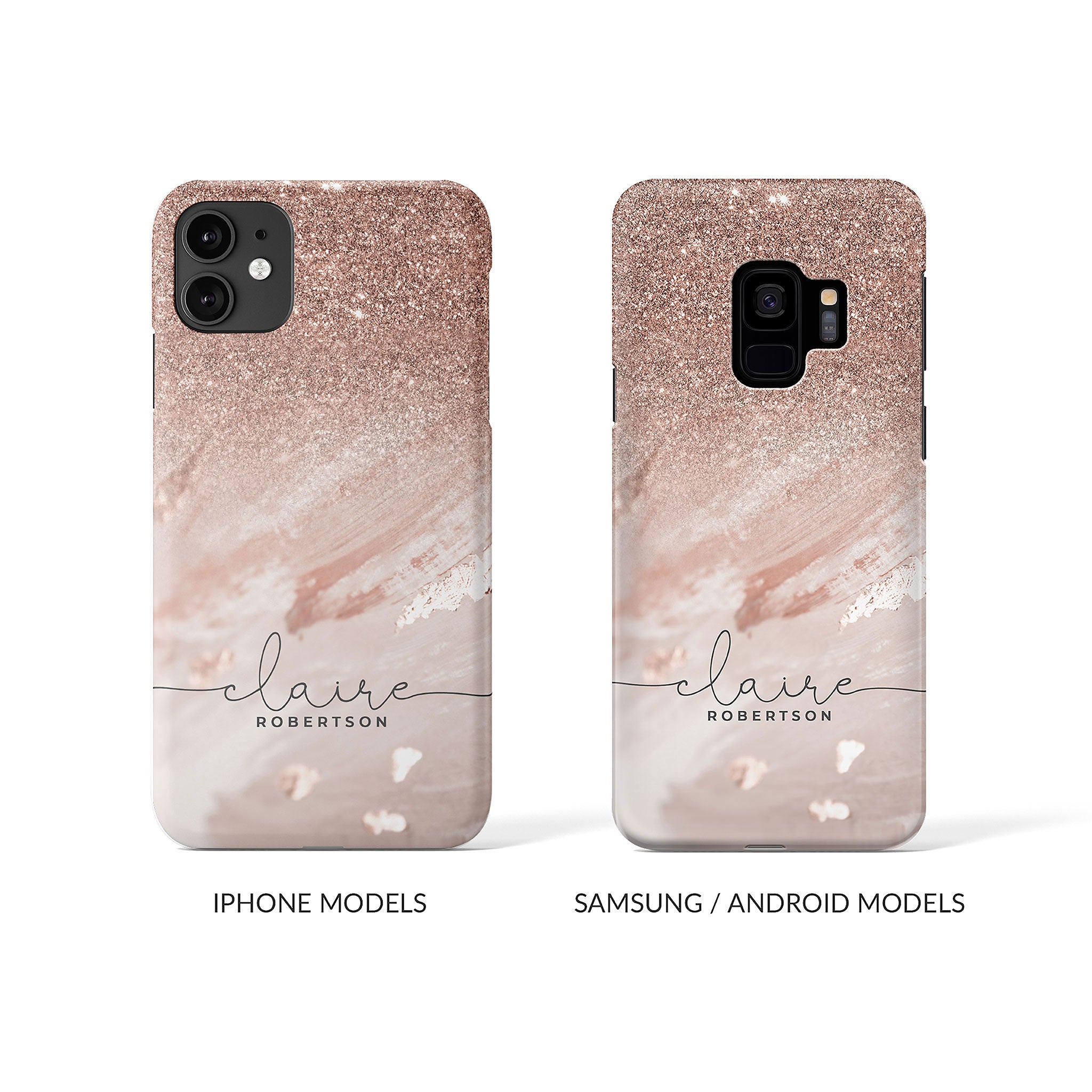 Personalised Hard Phone Case Sequin Rose Gold Marble