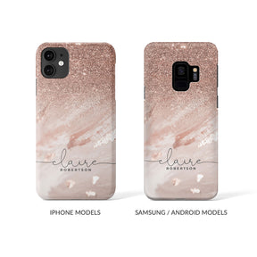 Personalised Hard Phone Case Sequin Rose Gold Marble