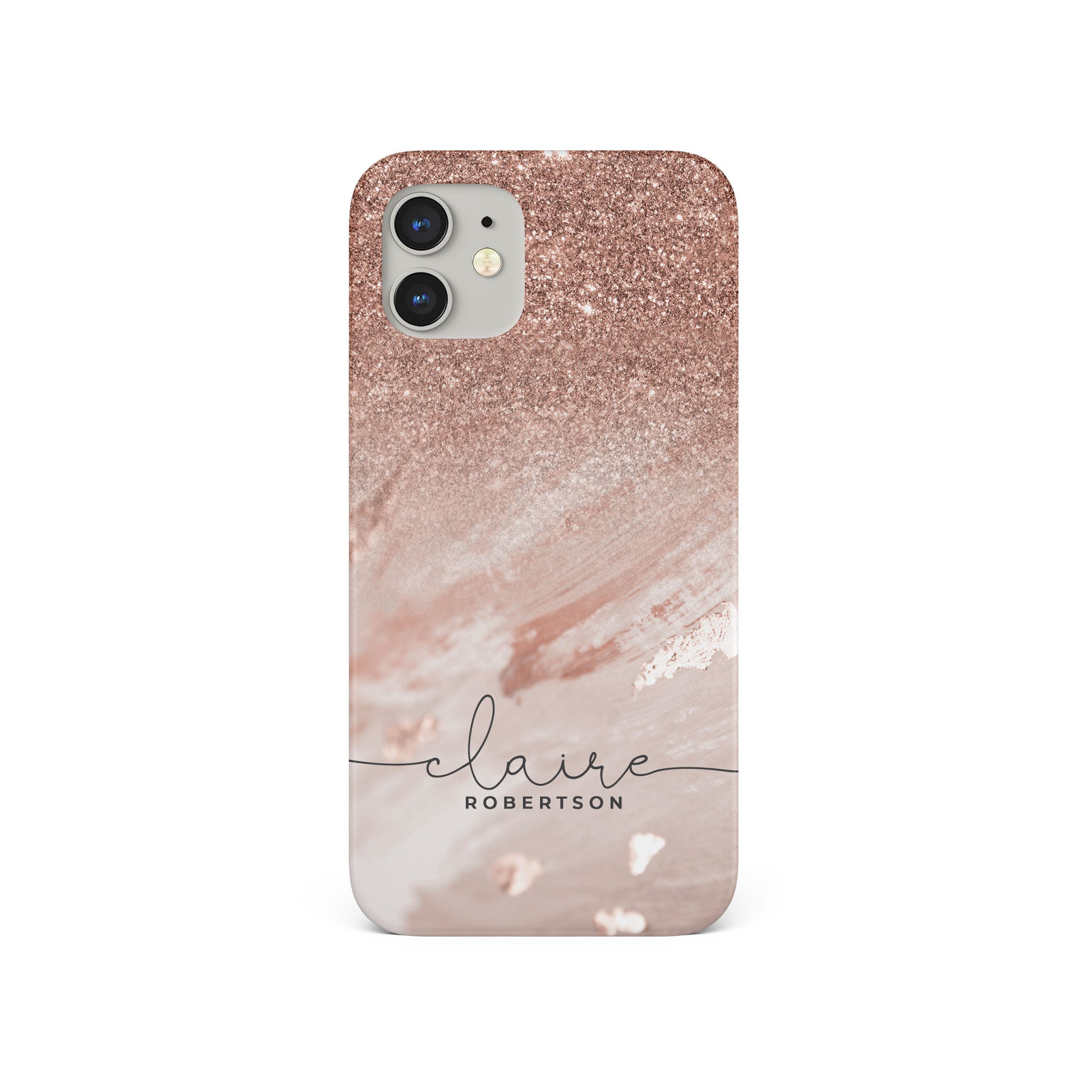 Personalised Hard Phone Case Sequin Rose Gold Marble