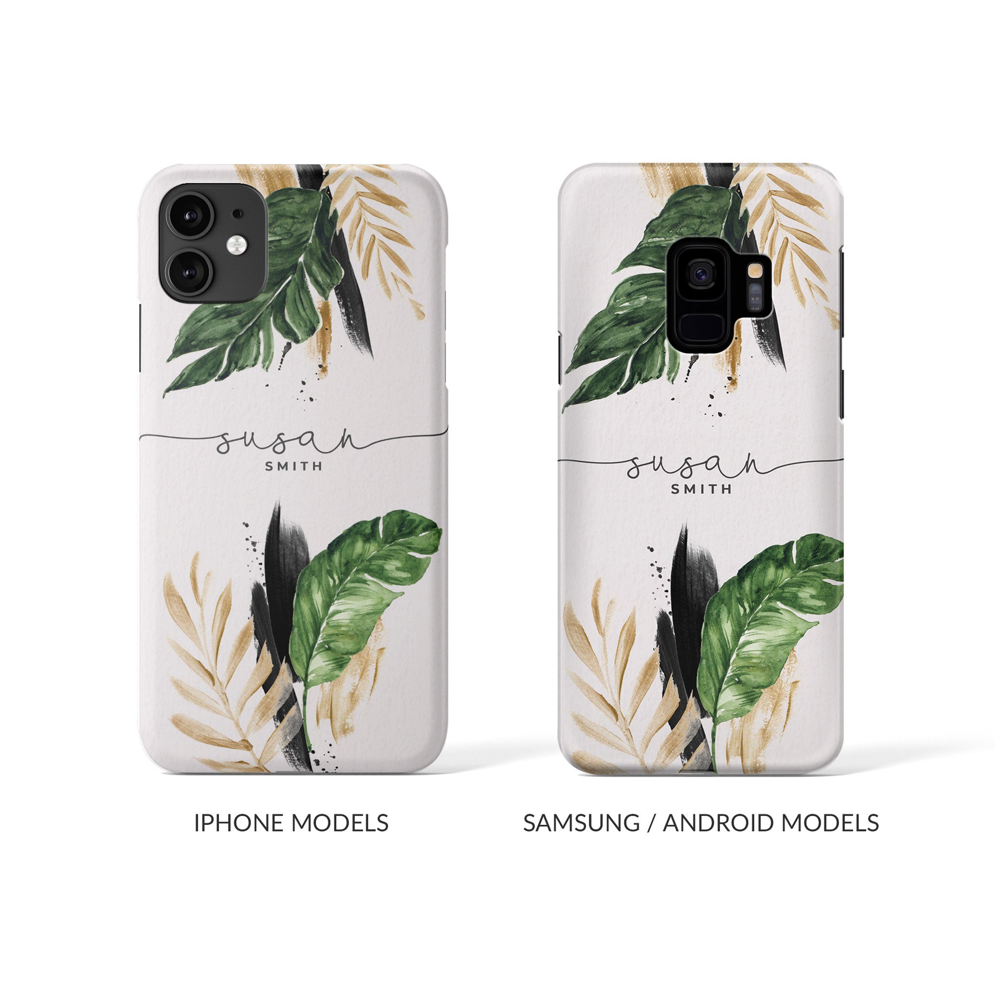 Personalised Hard Phone Case Palm Leaves Tropical Jungle Greenery