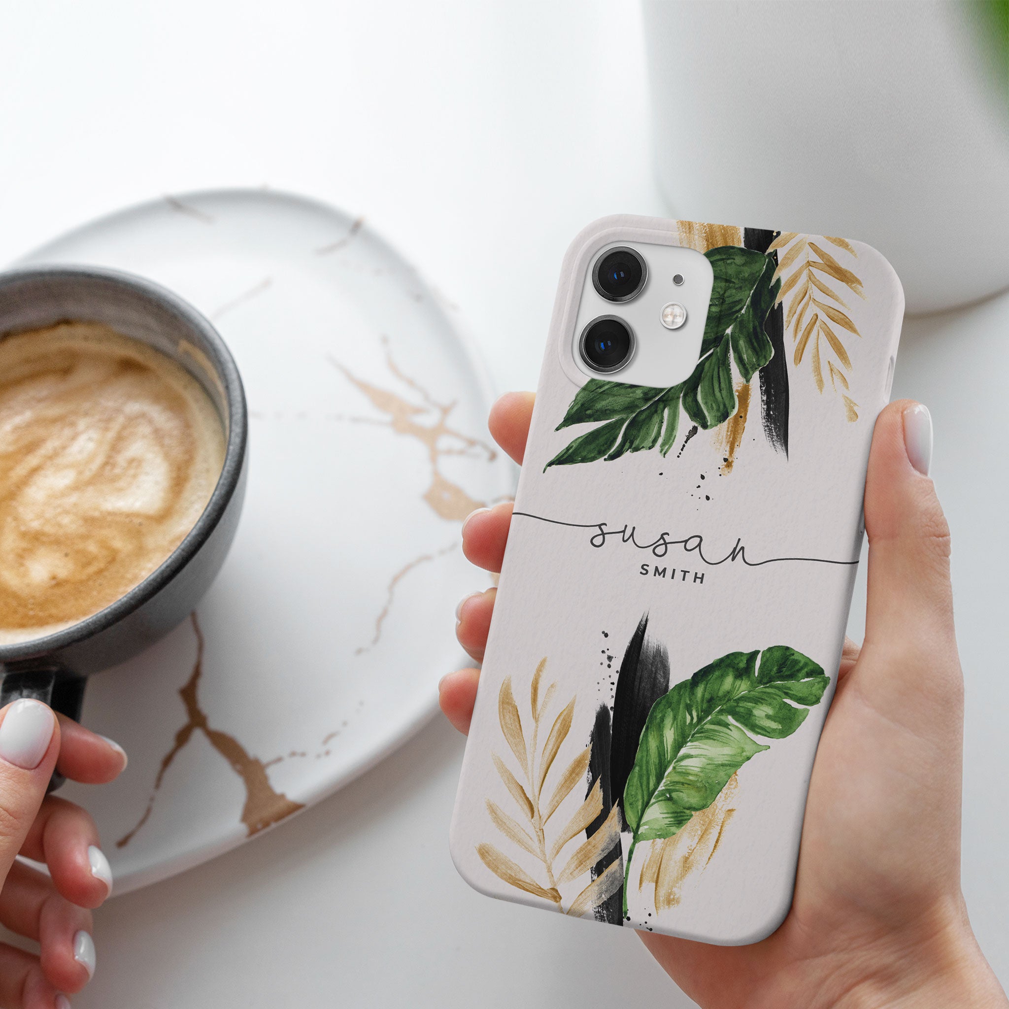 Personalised Hard Phone Case Palm Leaves Tropical Jungle Greenery